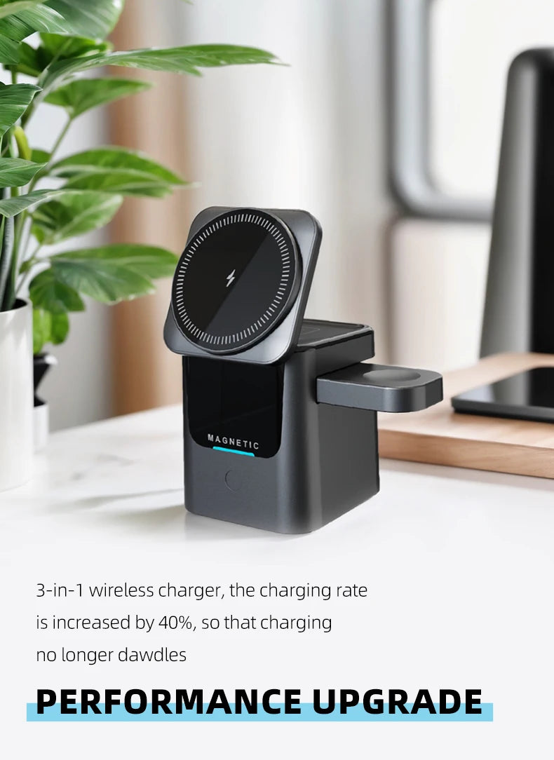 Magnetic 3-in-1 Wireless Charging Station (15W)