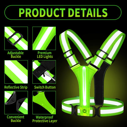 LED Reflective Running Vest (USB Rechargeable)