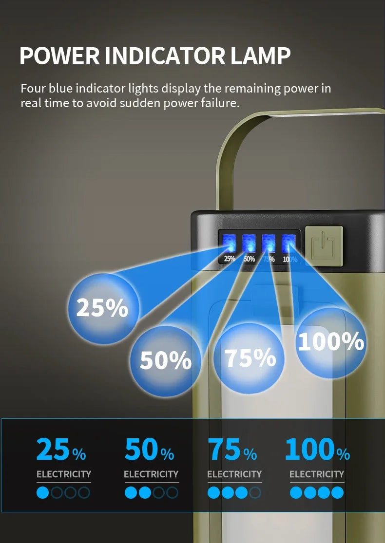 Solar LED Rechargeable Lantern (6 Modes, Power Bank)