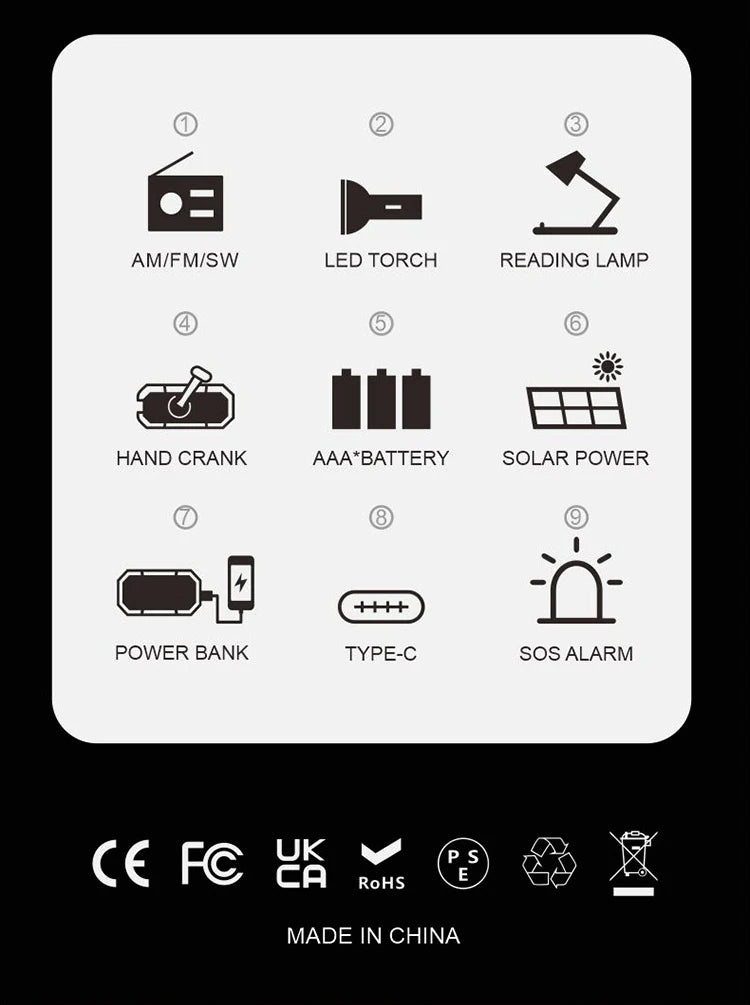 Emergency Solar Hand Crank Radio (AM/FM, LED Torch)