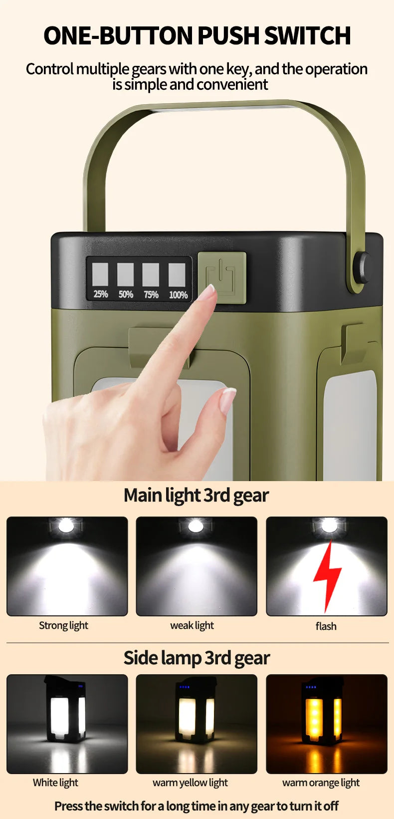 Solar LED Rechargeable Lantern (6 Modes, Power Bank)