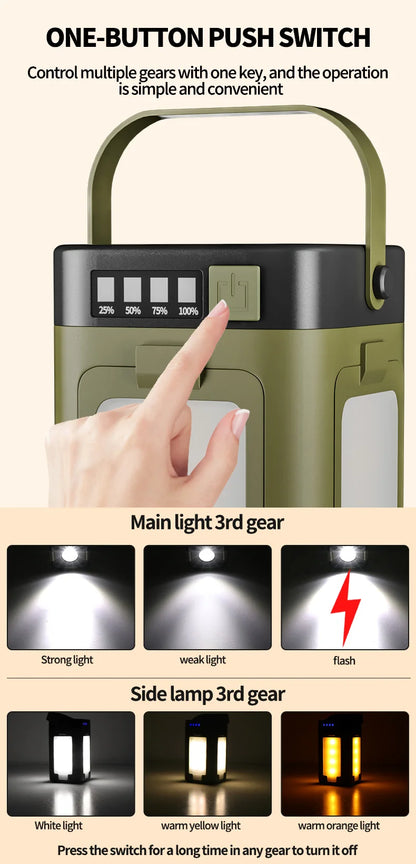 Solar LED Rechargeable Lantern (6 Modes, Power Bank)