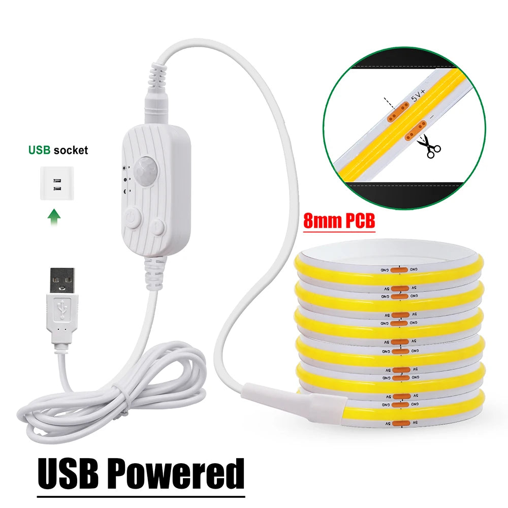 5V Motion Sensor COB LED Strip Light (USB Powered)