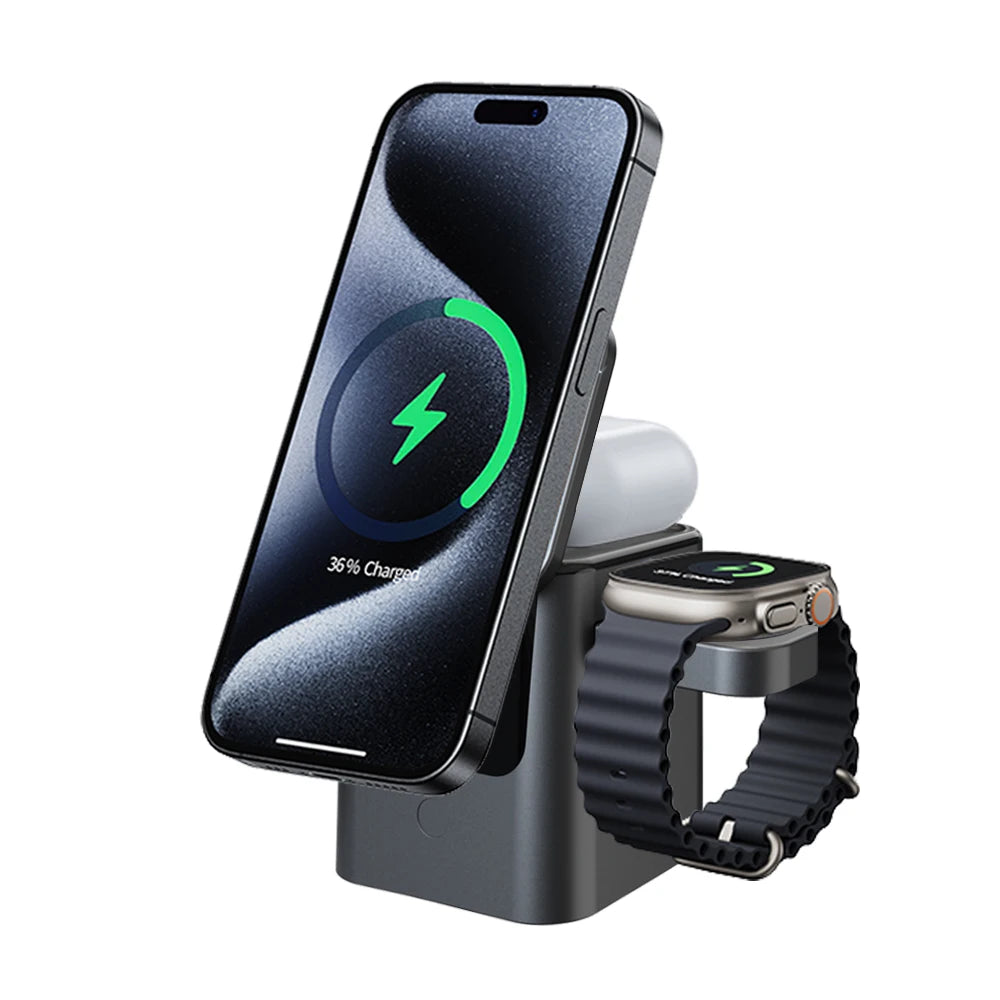 Magnetic 3-in-1 Wireless Charging Station (15W)