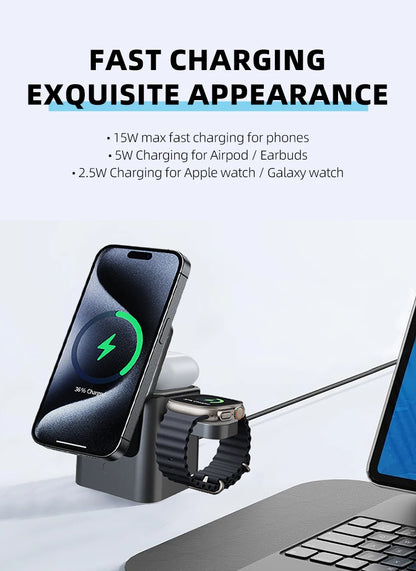 Magnetic 3-in-1 Wireless Charging Station (15W)
