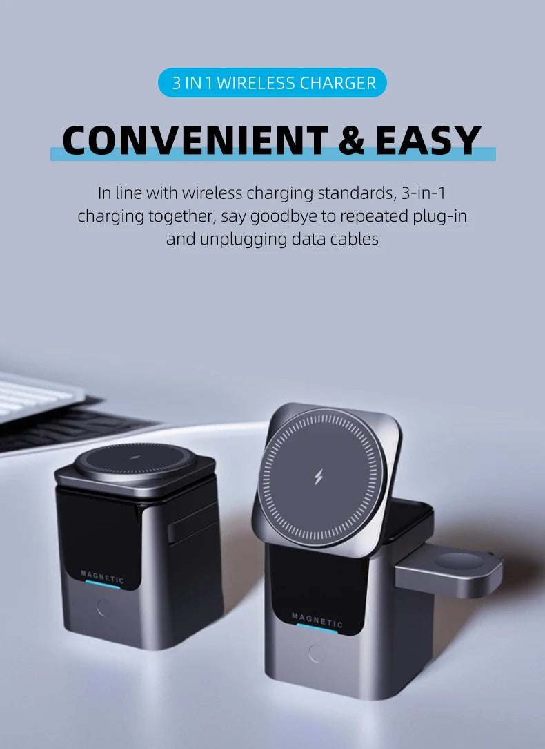 Magnetic 3-in-1 Wireless Charging Station (15W)