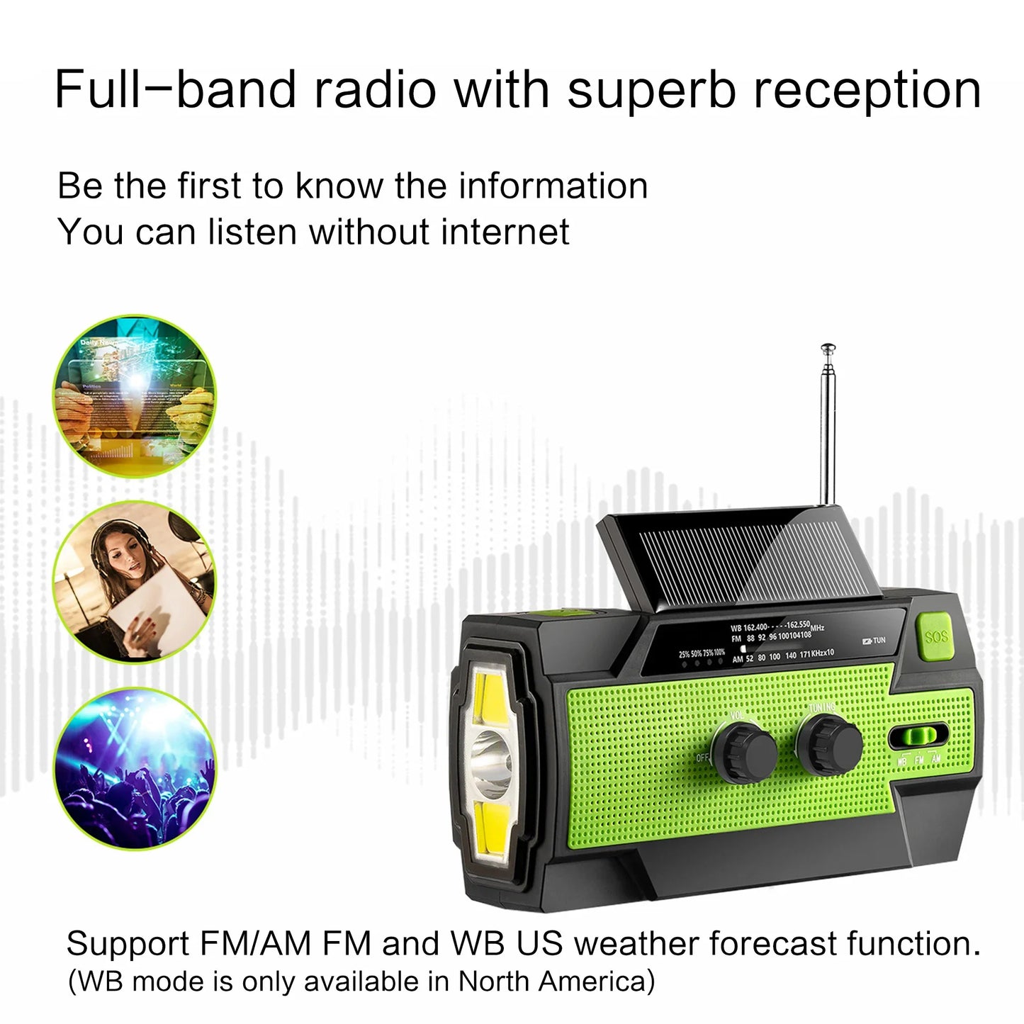 Solar Hand Crank Emergency Radio (AM/FM, Flashlight)