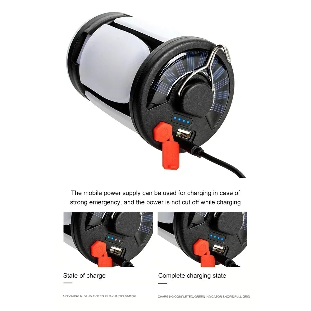 Solar LED Rechargeable Lantern (6 Modes, Power Bank)