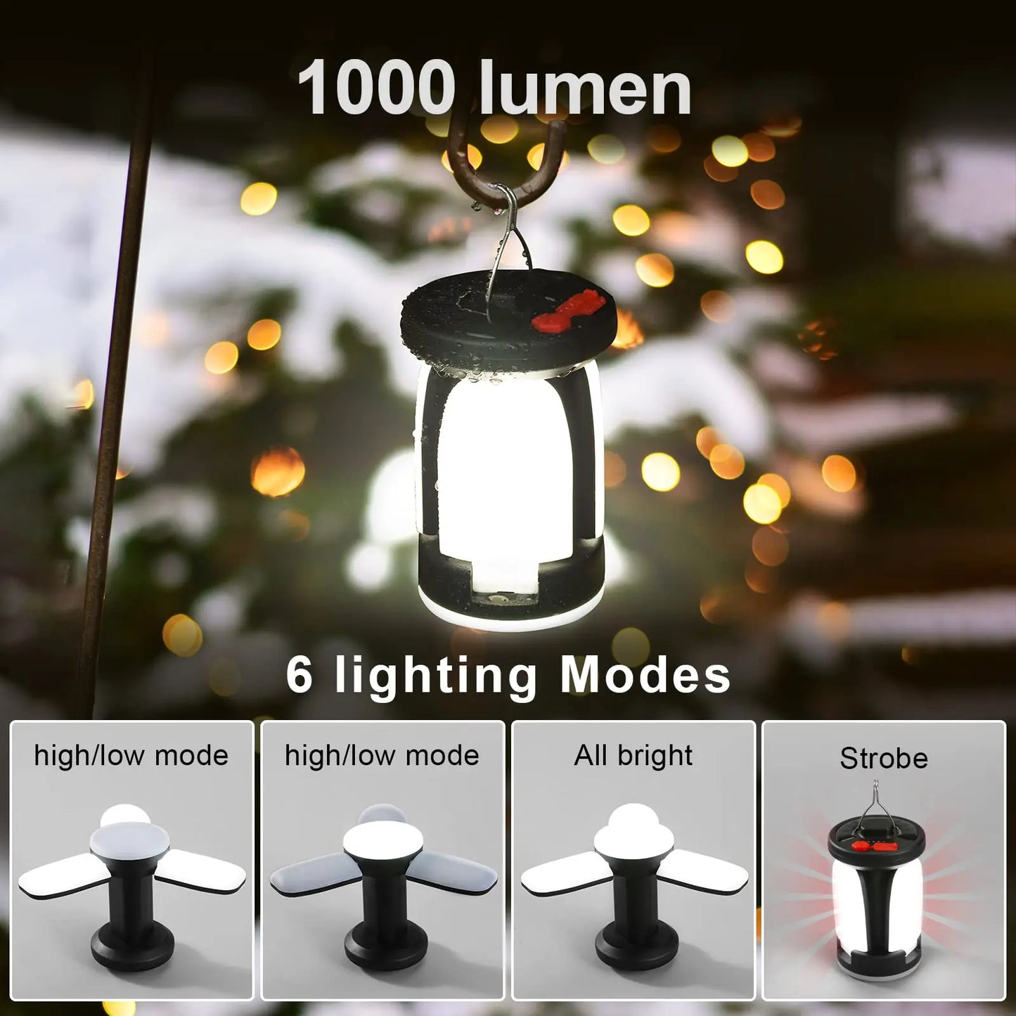 Solar LED Rechargeable Lantern (6 Modes, Power Bank)