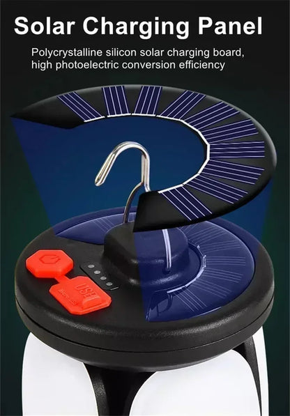 Solar LED Rechargeable Lantern (6 Modes, Power Bank)