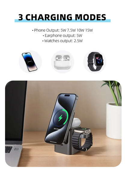 Magnetic 3-in-1 Wireless Charging Station (15W)