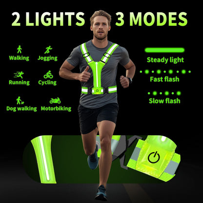 LED Reflective Running Vest (USB Rechargeable)