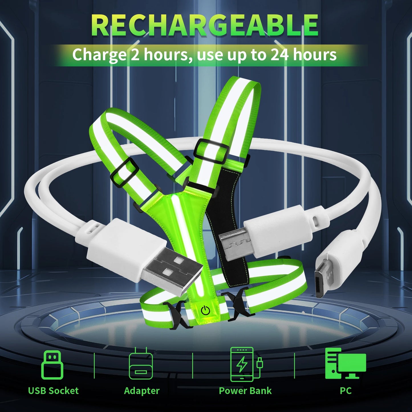 LED Reflective Running Vest (USB Rechargeable)