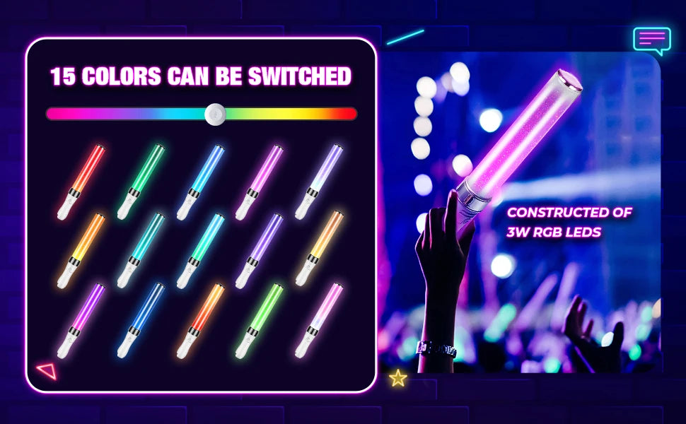 K-Pop Color Changing Lightstick (15 Colors, Reusable)