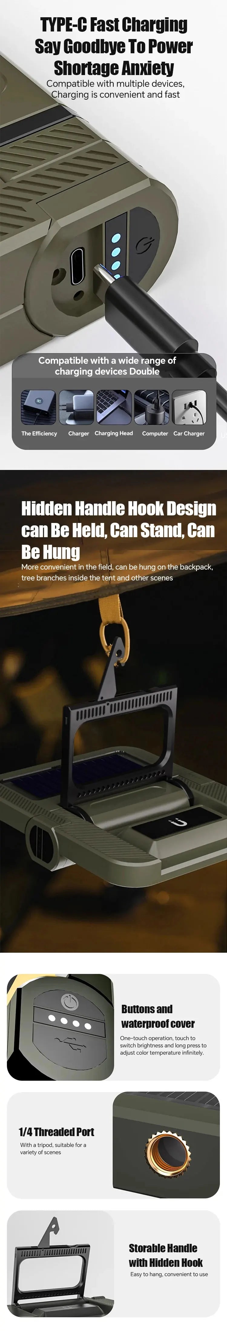 Super Bright Solar Camping Lantern (2000LM, 5000mAh)