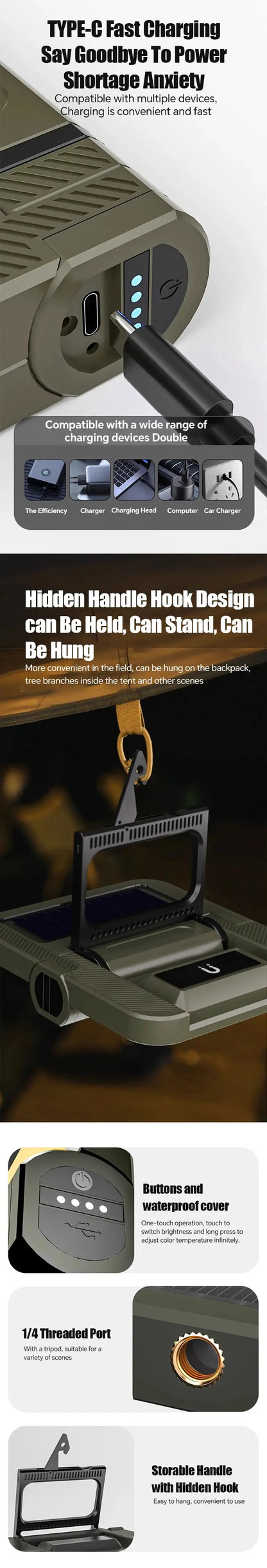 Super Bright Solar Camping Lantern (2000LM, 5000mAh)