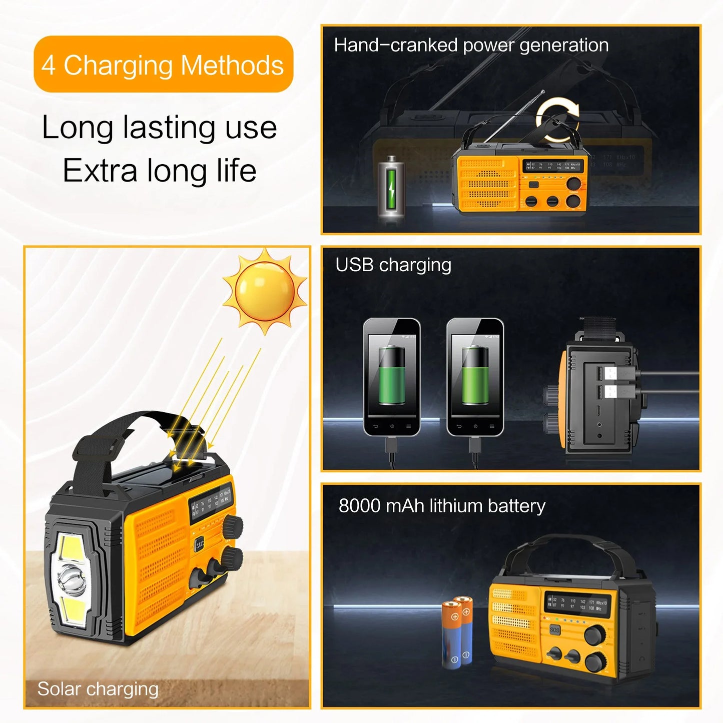 Solar Hand Crank Emergency Radio (AM/FM, Flashlight)