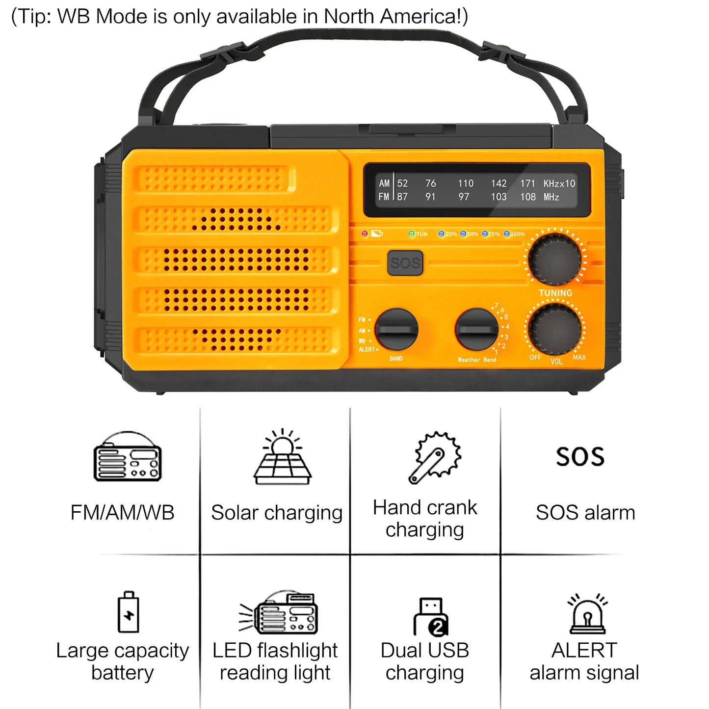 Solar Hand Crank Emergency Radio (AM/FM, Flashlight)