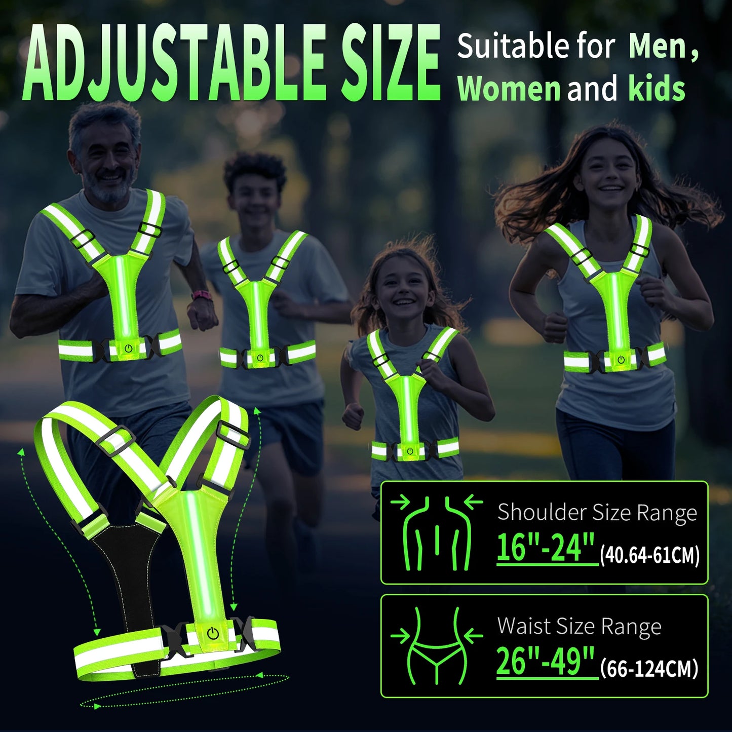LED Reflective Running Vest (USB Rechargeable)
