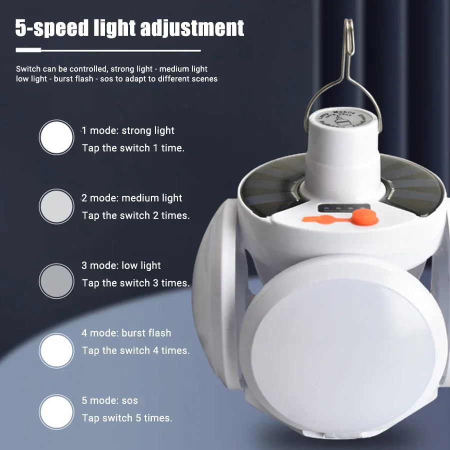 Solar LED Rechargeable Lantern (6 Modes, Power Bank)