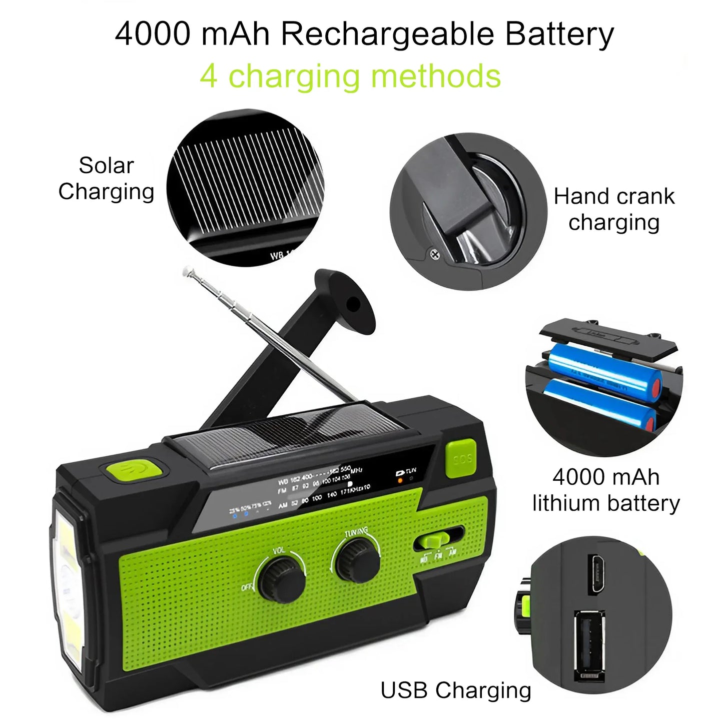 Solar Hand Crank Emergency Radio (AM/FM, Flashlight)
