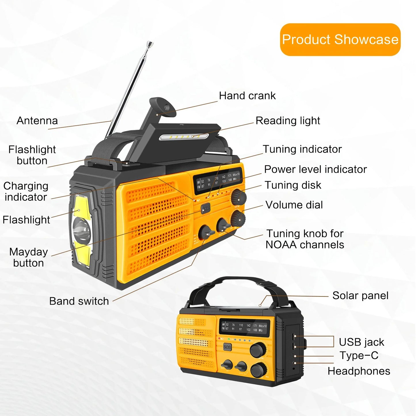 Solar Hand Crank Emergency Radio (AM/FM, Flashlight)