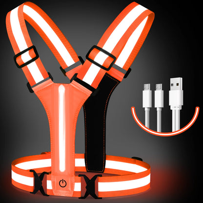 LED Reflective Running Vest (USB Rechargeable)